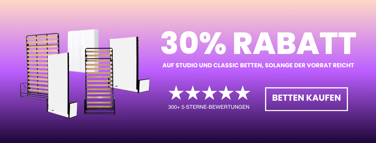 30 % Rabatt auf alle Schrankbetten – solange der Vorrat reicht. Jetzt zu unseren aktuellen Modellen.