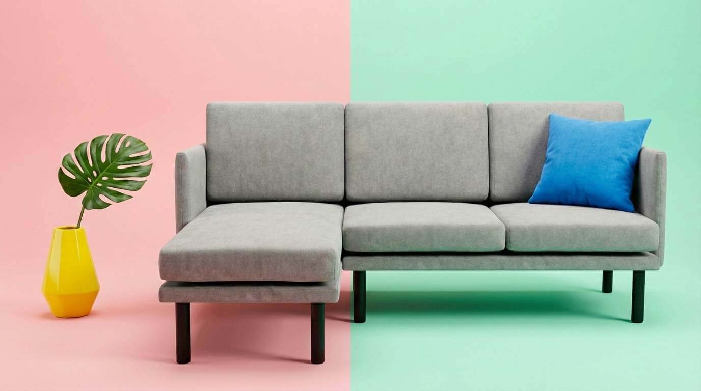 Modulares Morphy Sofa mit linksseitiger Chaiselongue – Kombination aus Lounge-Sitzfläche und gerader Dreisitzer-Anordnung