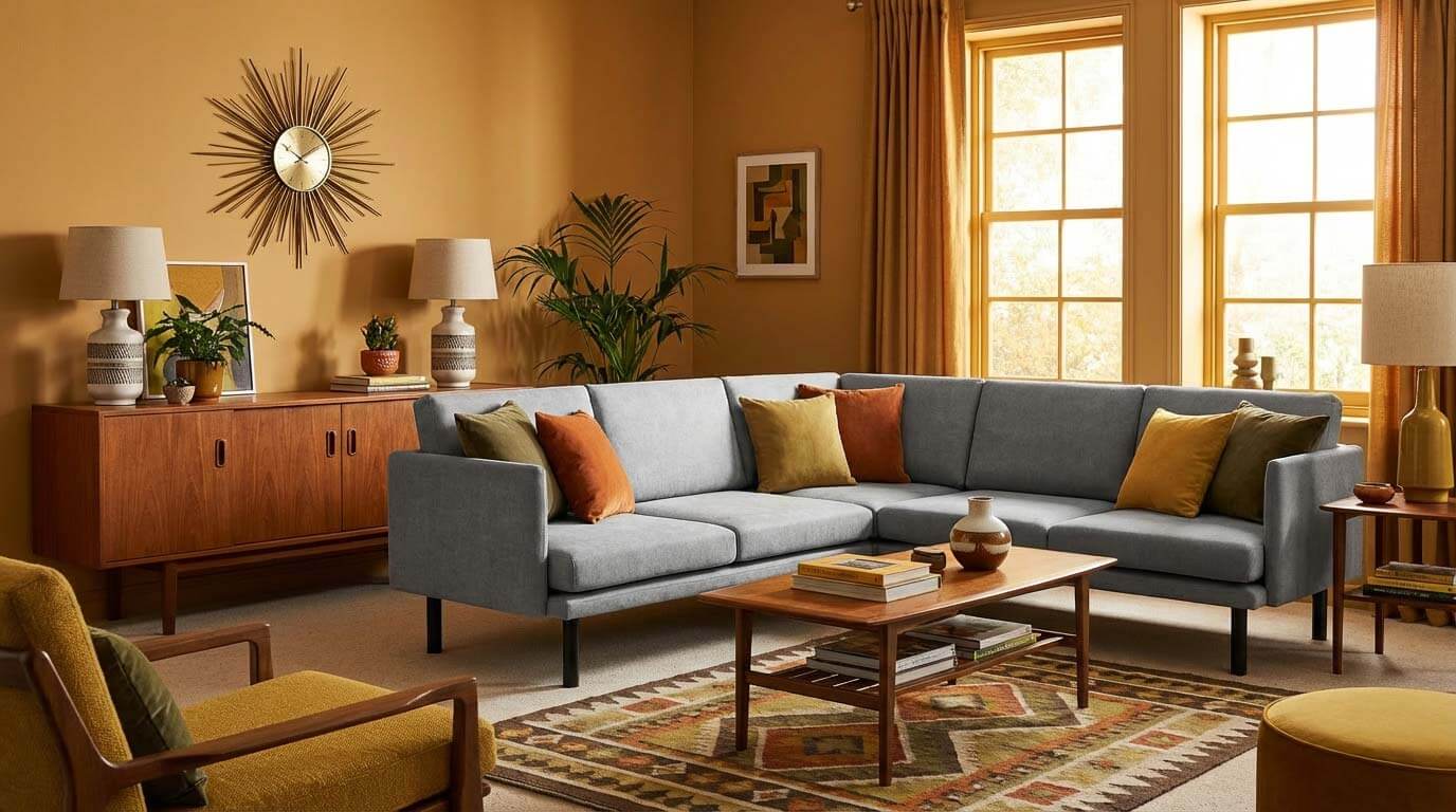 Morphy Sofa in einem warmen Wohnambiente als komfortable modulare Ecklösung mit stützenden Polstern