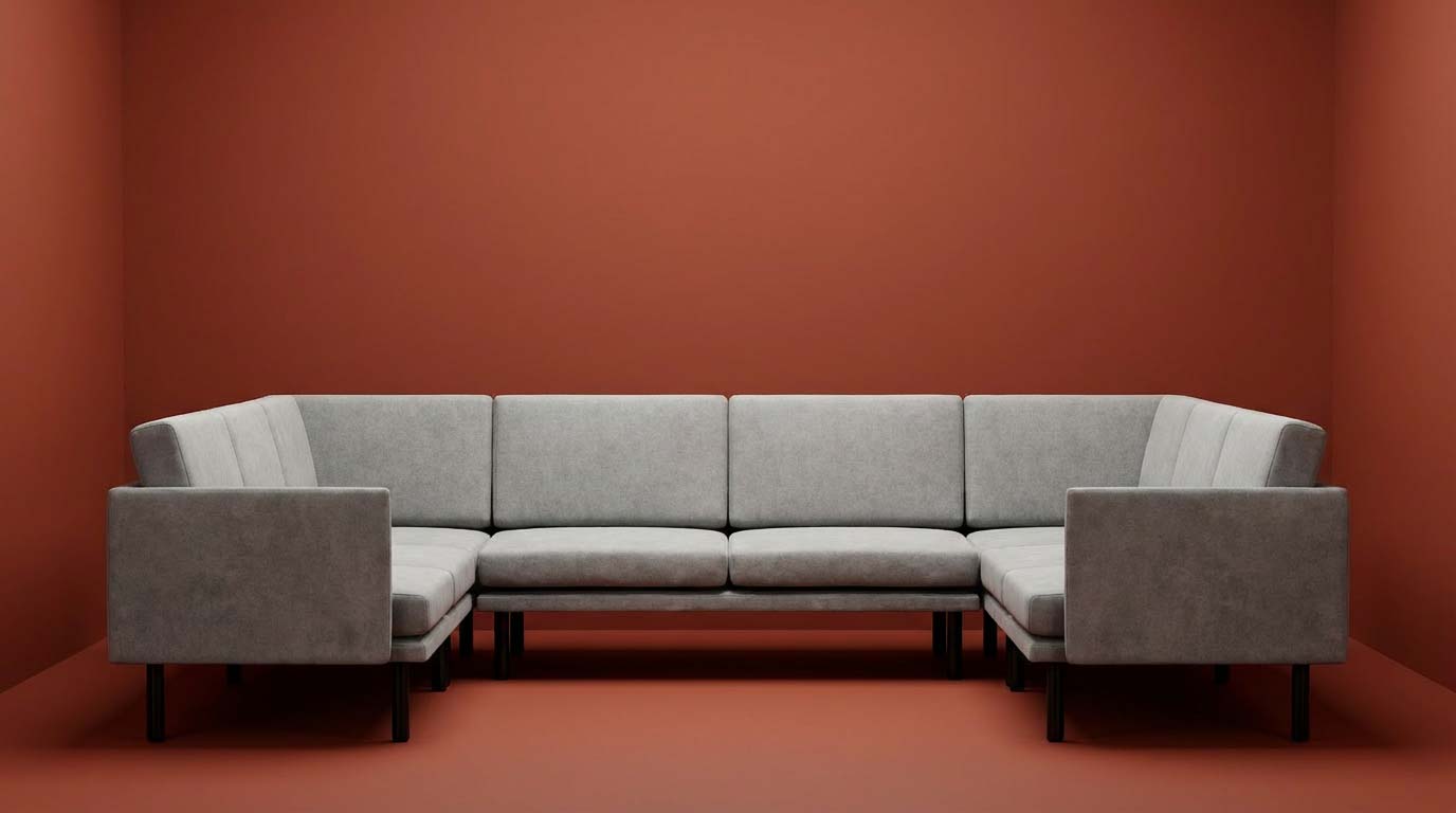 Detailansicht des industrietauglichen Metallrahmens des Morphy Sofas – konstruiert für maximale Langlebigkeit und lebenslange Garantie